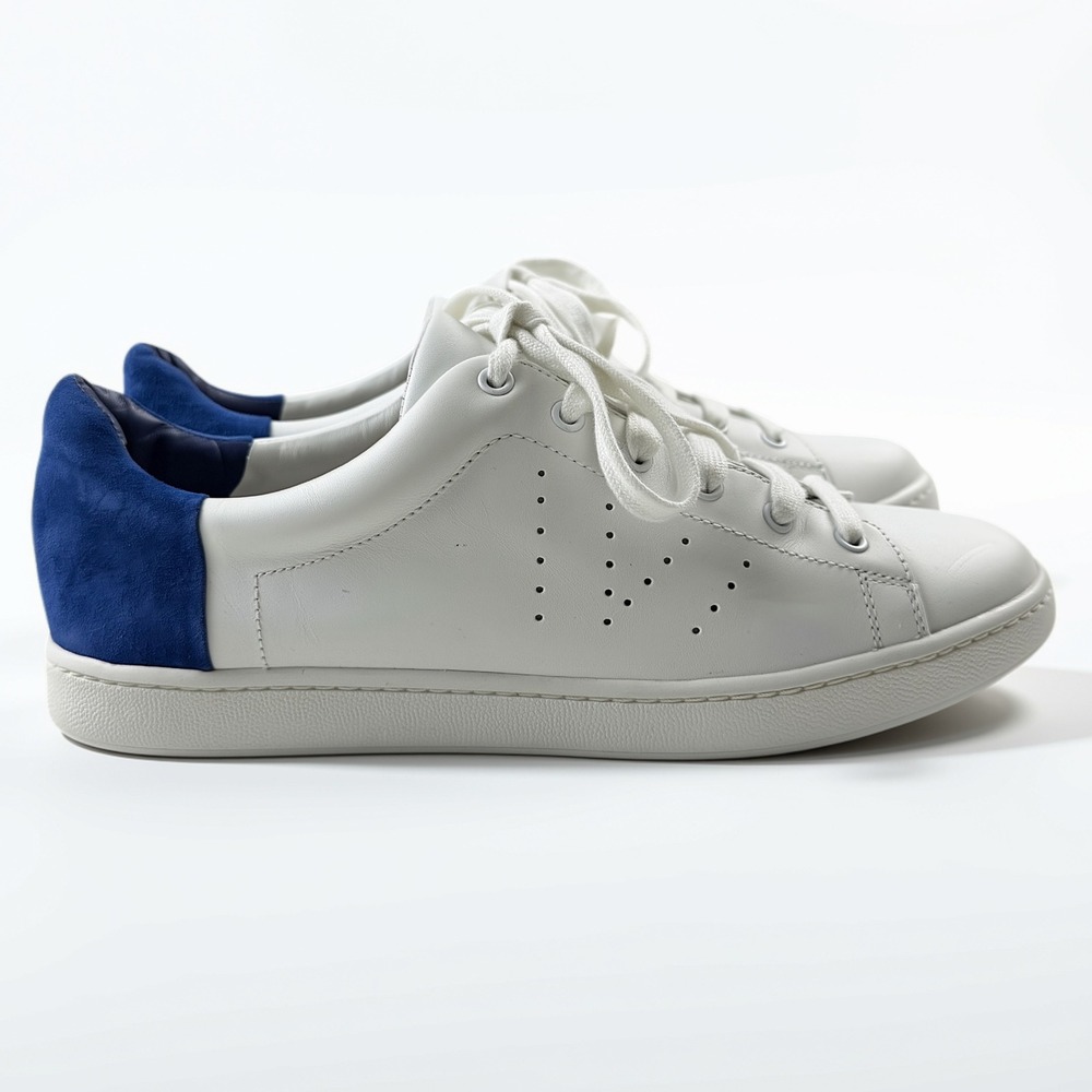 Vince Varin Two-Tone Leather Leather Sneakers Women 8.5 White Blue Suede Low Top